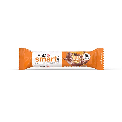 PhD Nutrition Smart Protein Bar, High Protein Low Sugar Protein Snacks, Chocolate Peanut Butter Flavour, 20g of Protein, 64g Bar (12 Pack)