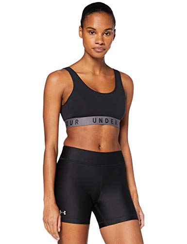 Under Armour UA HG Armour Middy, Compression Gym Shorts, Base Layer Shorts Women, Black (Black/Black/Metallic Silver (001)), M