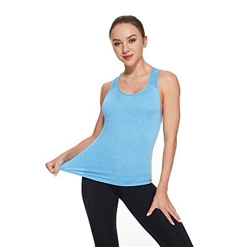 Women's Yoga Tank Tops Stretchy Activewear Tops Long Workout Shirts  Racerback Quick Dry Blue - L 