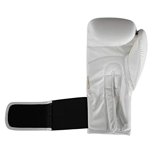 adidas Boxing Glove's Mens Womens Kids Gym Training 4oz 6oz 8oz 10oz 12oz 14oz 16oz Speed 52, White/Gold