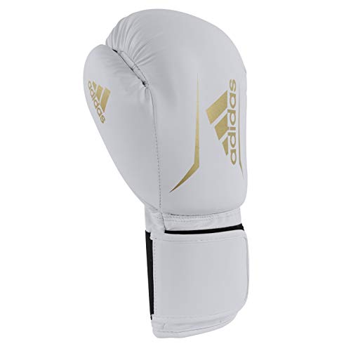 adidas Boxing Glove's Mens Womens Kids Gym Training 4oz 6oz 8oz 10oz 12oz 14oz 16oz Speed 52, White/Gold