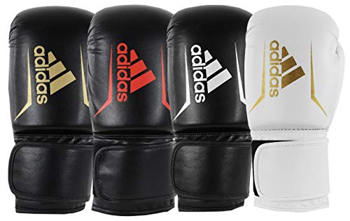 adidas Boxing Glove's Mens Womens Kids Gym Training 4oz 6oz 8oz 10oz 12oz 14oz 16oz Speed 52, White/Gold