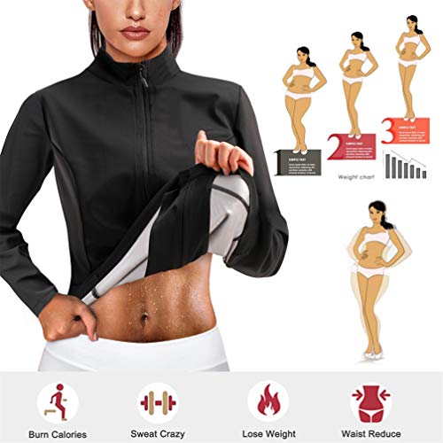Sauna Suit for Women Sweat Body Shaper Jacket Hot Waist Trainer Long Sleeve  Zipper Shirt Workout Top