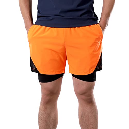 Pateacd 2 in 1 Running Shorts Men with Phone Pocket, Zip Pockets and Compression Liner Quick Dry Breathable Gym Shorts Mens,Orange,S - Gym Store | Gym Equipment | Home Gym Equipment | Gym Clothing