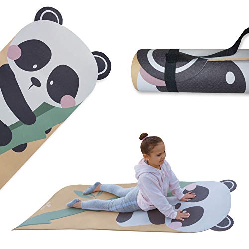 ABTECH Kids Yoga Mat, Cute Panda Mat for Girls and Boys w/ Panda Ears, Non Slip Kids Exercise Equipment, Lightweight, Comfortable, w/ Yoga Straps for Easy Carrying, Ages 3-12 60x24x0.2 Inches