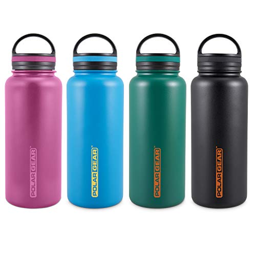 Polar Gear Insulated Vacuum Flask – Hydra Surge Large Water Bottle Kit with 2 Cap Options – Double Wall Stainless Steel – Keep Drinks 6 Hours Hot & 12 Hours Cold – Sports, Hikes & Gym – Green, 1 Litre