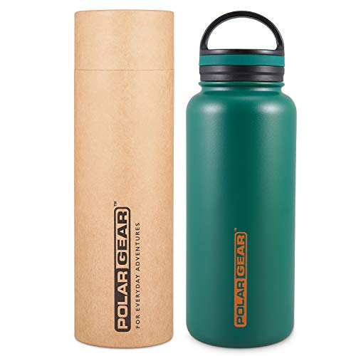 Polar Gear Insulated Vacuum Flask – Hydra Surge Large Water Bottle Kit with 2 Cap Options – Double Wall Stainless Steel – Keep Drinks 6 Hours Hot & 12 Hours Cold – Sports, Hikes & Gym – Green, 1 Litre