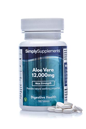 Aloe Vera Tablets 12,000mg | Digestive Support Supplement | Vegan & Vegetarian Friendly | 180 Aloe Vera Extract Tablets = 3 Month Supply | Manufactured in The UK