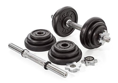 York Fitness Cast Chrome Dumbbell Spinlock Adjustable Dumbbell Free Weights Set Perfect Hand Weights for Bodybuilding Weightlifting Barbell Weights Home Gym Equipment Pack of 2 Black 20kg Gym Store