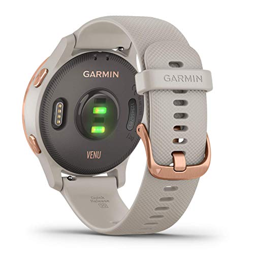 Garmin Venu, GPS Smartwatch with Bright Touchscreen Display, Features Music, Body Energy Monitoring, Animated Workouts, Pulse Ox Sensors and More, Light Sand with Rose Gold Hardware