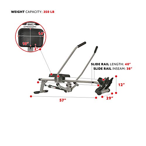 Sunny Health & Fitness Incline Full Motion Rowing Machine Rower with 350 lb  Weight Capacity and LCD Monitor 