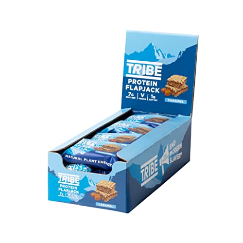 TRIBE High Protein Flapjack Caramel, 50g - Healthy Snack Bars - Vegan, Dairy Free & Gluten Free (Pack of 12 Bars)