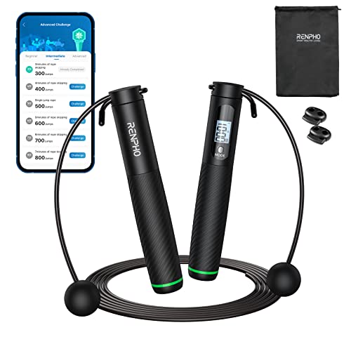RENPHO Smart Skipping Rope with Counter, Adjustable Jump Ropes for Fitness, Skip Rope with APP Data Analysis, Workout Equipment for Women Men Adult Kids, Burn Calories, Boxing Jumping Rope, Gym, MMA