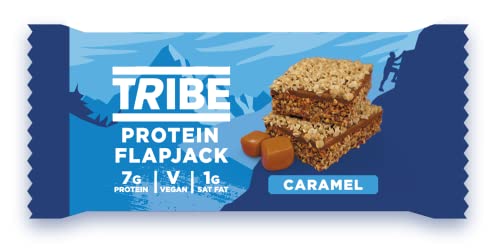 TRIBE High Protein Flapjack Caramel, 50g - Healthy Snack Bars - Vegan, Dairy Free & Gluten Free (Pack of 12 Bars)