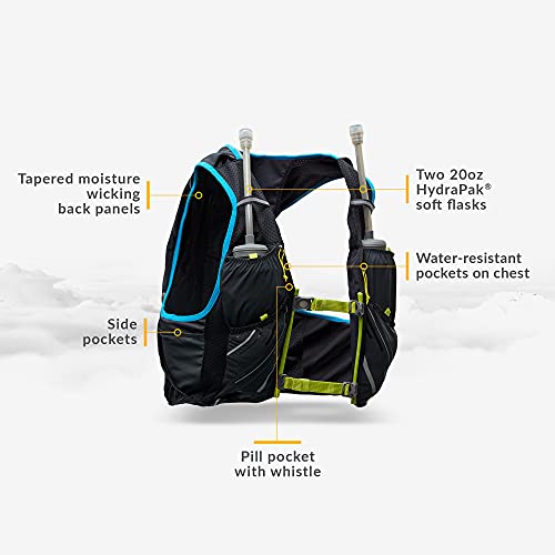 Nathan Pinnacle 4L Hydration Pack/Running Vest - 4L Capacity with Twin 20 oz Soft Flasks Bottles. Hydration Backpack for Running Hiking. Men/Women/Unisex (Men's (Unisex) - Black/Lime, M)