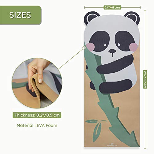 ABTECH Kids Yoga Mat, Cute Panda Mat for Girls and Boys w/ Panda Ears, Non Slip Kids Exercise Equipment, Lightweight, Comfortable, w/ Yoga Straps for Easy Carrying, Ages 3-12 60x24x0.2 Inches