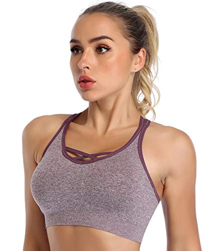 Padded Sports Bra Wirefree Mid Impact Yoga Bras Unique Cross Back