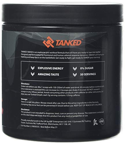 Tanked Smash Pre Workout Powder 250g - Improve Focus & Intensity Levels - Fruit Punch | Tanked