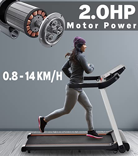 AJUMKER Electric Treadmill 14KM/H Adjustable Running Machine Treadmill Motorized Running Machine with 2HP Motor,MP3 and LED Display Treadmill for Home Office,Easy Assembly