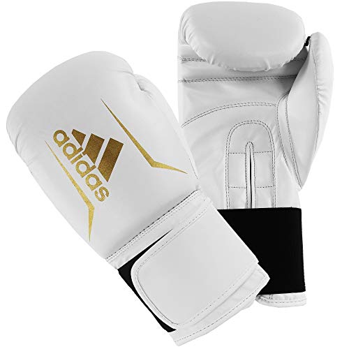 adidas Boxing Glove's Mens Womens Kids Gym Training 4oz 6oz 8oz 10oz 12oz 14oz 16oz Speed 52, White/Gold