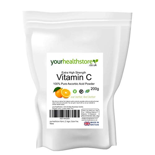 yourhealthstore Vitamin C Powder 200g, Extra High Strength Ascorbic Acid – 100% Pure British Pharmaceutical Grade – Non-GMO, Vegan, Gluten Free.