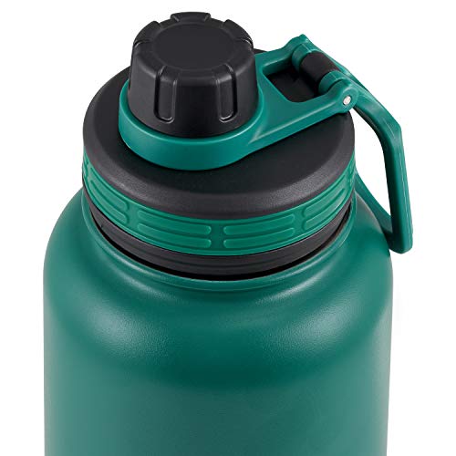 Polar Gear Insulated Vacuum Flask – Hydra Surge Large Water Bottle Kit with 2 Cap Options – Double Wall Stainless Steel – Keep Drinks 6 Hours Hot & 12 Hours Cold – Sports, Hikes & Gym – Green, 1 Litre