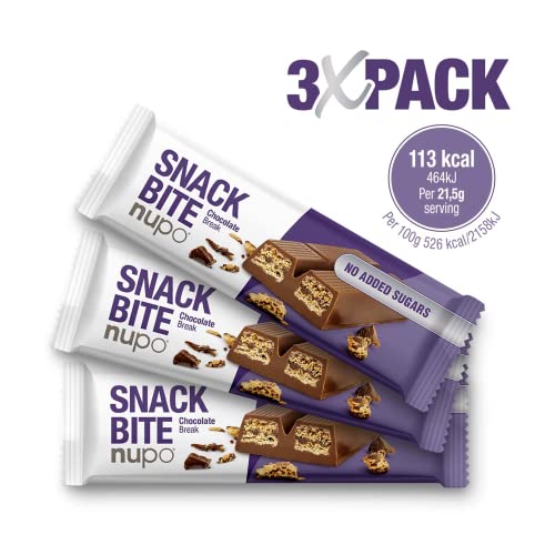 NUPO Snack Bite – Chocolate Break I Crispy wafers with cocoa cream filling I Healthy snack I 14 x 3 x 21,5g I 113 kcal per serving I No added sugar I High in protein I Gluten free I No palm oil