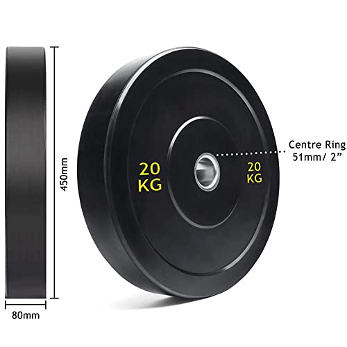 Weight Plates Set Bumper Plates Disc Weight Lifting Olympic Barbell Plates Commercial Grade Virgin Rubber 2” inch insert (2 x 20KG)