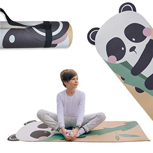 ABTECH Kids Yoga Mat, Cute Panda Mat for Girls and Boys w/ Panda Ears, Non Slip Kids Exercise Equipment, Lightweight, Comfortable, w/ Yoga Straps for Easy Carrying, Ages 3-12 60x24x0.2 Inches