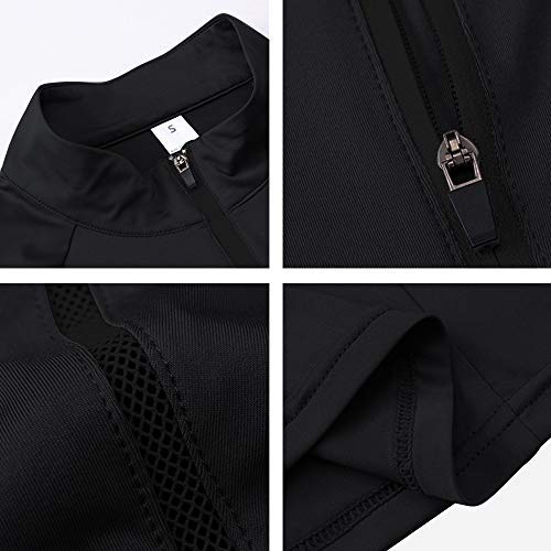 Minghe Womens Long Sleeve Workout Thumb Holes Yoga Pullover 1/4 Zip Running Jacket, Black, L