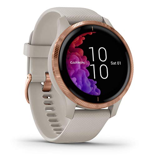 Garmin Venu, GPS Smartwatch with Bright Touchscreen Display, Features Music, Body Energy Monitoring, Animated Workouts, Pulse Ox Sensors and More, Light Sand with Rose Gold Hardware