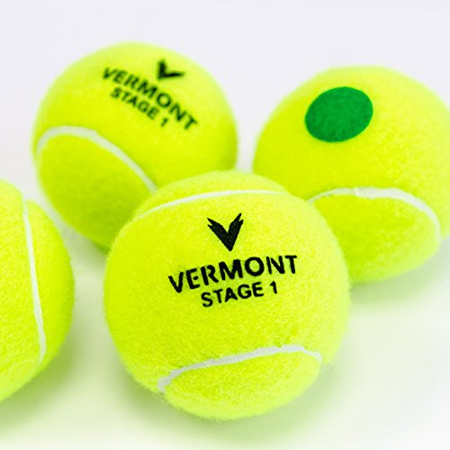 Vermont Tennis Balls | Training Tennis Balls – ITF Approved Mini Tennis Balls All Court Surfaces [Bulk Buy] (Mini Green (Stage 1), 60-Ball Bucket)