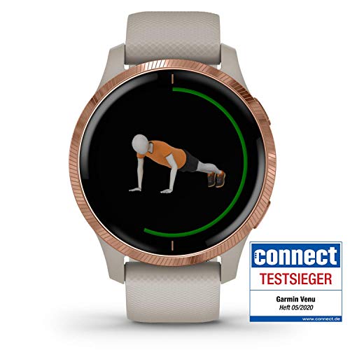 Garmin Venu, GPS Smartwatch with Bright Touchscreen Display, Features Music, Body Energy Monitoring, Animated Workouts, Pulse Ox Sensors and More, Light Sand with Rose Gold Hardware