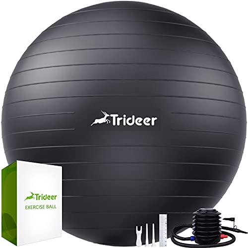 Trideer Extra Thick Yoga Ball Exercise Ball 5 Sizes Ball Chair Heavy Duty Swiss Ball for Balance Stability Pregnancy and Physical Therapy Quick Pump Included Black S 38 45cm Gym Store