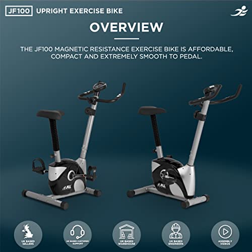 JLL® JF100 Home Exercise Bike, 2023 New Adjustable Magnetic Resistance Cardio Workout, 4kg Bi-Directional Flywheel, Display with Heart-Rate Sensor, Adjustable Handlebars & Seat Height, 12-Month Warranty