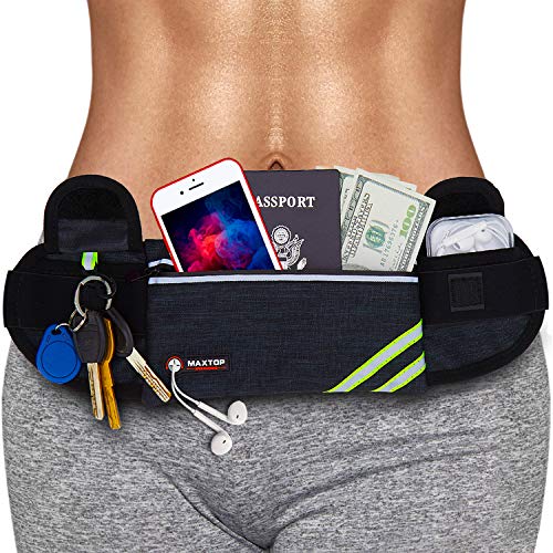 MAXTOP Running Belt Waterproof Adjustable Elastic Strap, Bounce Free Sweatproof Waistpacks with Headphone Holes and Large Capcity for phones up to 6.7 inch For Running and Outdoor Gifts For Men Women