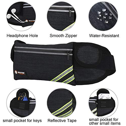 MAXTOP Running Belt Waterproof Adjustable Elastic Strap, Bounce Free Sweatproof Waistpacks with Headphone Holes and Large Capcity for phones up to 6.7 inch For Running and Outdoor Gifts For Men Women