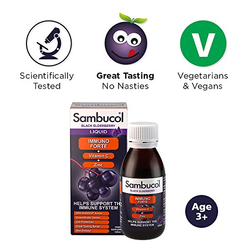 Sambucol Natural Black Elderberry Immuno Forte, Vitamin C, Zinc, Immune Support Supplement, 120 ml (Pack of 1)