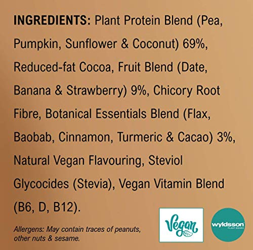 Vegan Protein Powders (28 Servings, 1kg) - All Natural Vegan Protein Shake High in Iron & Zinc with Fruits, Botanicals & Plant Based Protein Powder, Gluten Free, Dairy Free, Lactose Free (Chocolate)