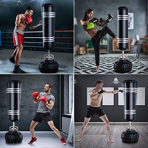 Fnova Boxing Punch Bag Free Standing for Adult & Kids, MMA Boxing Kicking Training Heavy Duty Punching Bag with Suction Cup Base - 170cm/5.6Ft (Black)