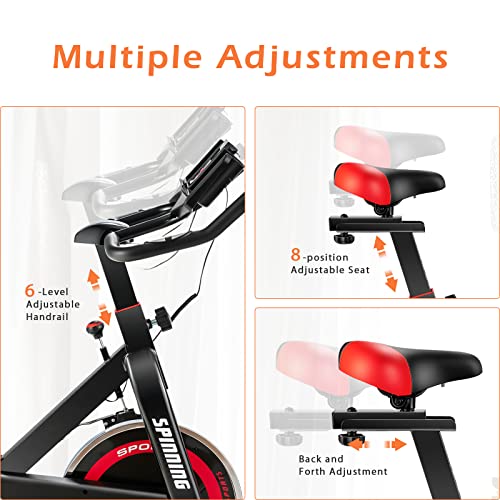 COSTWAY Indoor Cycling Exercise Bike, Home Gym Spinning Bicycle with Adjustable Resistance, Seat and Handlebar, LCD Monitor, Cup Holder, Transport Wheels