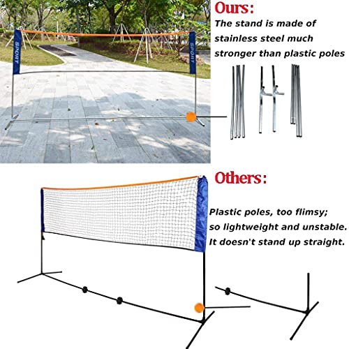 Adjustable Badminton Set with Net for Garden, Portable Tennis Volleyball Set, Kids Adults Nylon Sport Net for Beach Court Driveway,6.1m