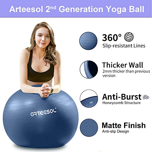 Blackace arteesol Exercise Ball 45cm / 55cm / 65cm / 75cm Anti-burst Anti-slip Yoga Swiss Ball Birthing Ball Quick Pump Fitness Gym Yoga Pilates Core Training Physical Therapy