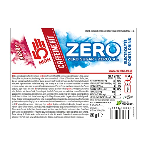 HIGH5 ZERO Caffeine Hit Electrolyte Hydration Tablets Added Vitamin C (Berry, 8x20 Tablets)