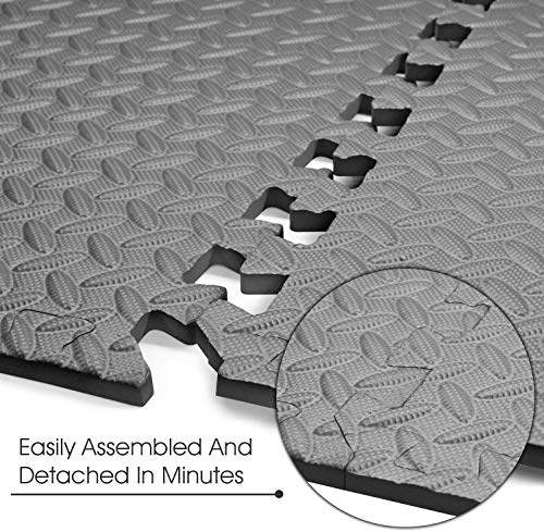 COMOTS 16pcs 64 Sq Ft Gym Flooring Foam Mat 60x60x1cm Interlocking EVA Foam Tiles Protective Flooring Mat for Exercise, Gymnastics,Home and Gym (16pcs Grey)