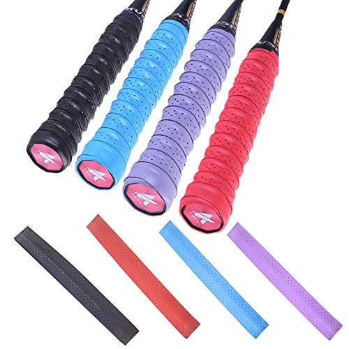 Cretty-Meet 4pcs Racquet Grip, Super Absorbent Badminton Racket Grip Anti Slip Racket Grip Tape Tennis Overgrip (Red, Black, Purple, Blue)