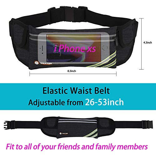 MAXTOP Running Belt Waterproof Adjustable Elastic Strap, Bounce Free Sweatproof Waistpacks with Headphone Holes and Large Capcity for phones up to 6.7 inch For Running and Outdoor Gifts For Men Women