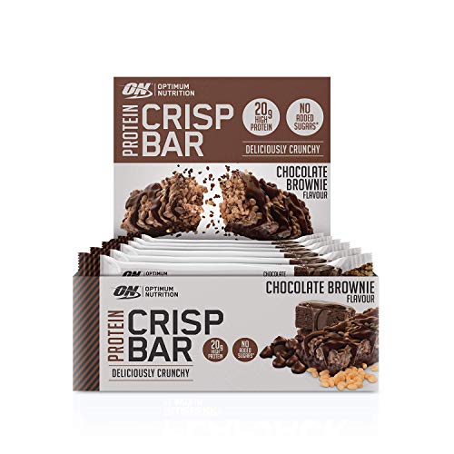 Optimum Nutrition Protein Crisp Bar with Whey Protein Isolate, Low Carb High Protein Snacks with No Added Sugar, Chocolate Brownie, 10 Bar (10 x 65 g)