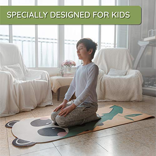 ABTECH Kids Yoga Mat, Cute Panda Mat for Girls and Boys w/ Panda Ears, Non Slip Kids Exercise Equipment, Lightweight, Comfortable, w/ Yoga Straps for Easy Carrying, Ages 3-12 60x24x0.2 Inches