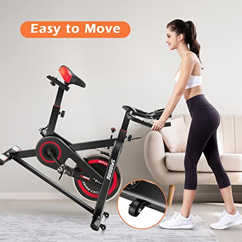 COSTWAY Indoor Cycling Exercise Bike, Home Gym Spinning Bicycle with Adjustable Resistance, Seat and Handlebar, LCD Monitor, Cup Holder, Transport Wheels